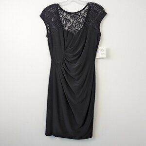 Evan-Picone Elegant Black Lace Draped Dress - Size 6 NEW Evening Cocktail